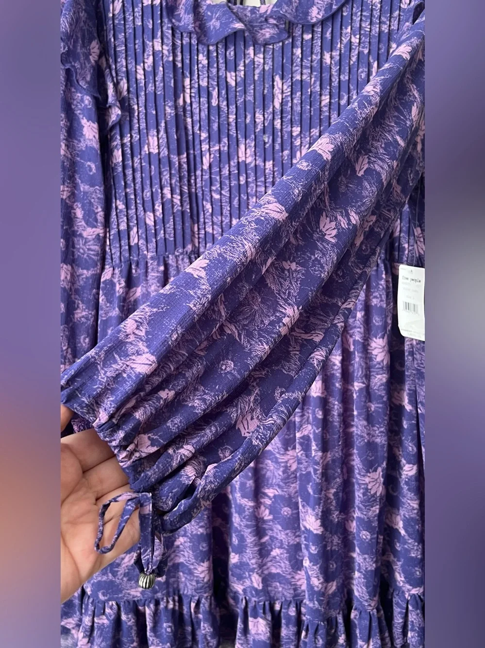 Free People These Dreams Mini Dress NWT L Violet Floral Babydoll Boho